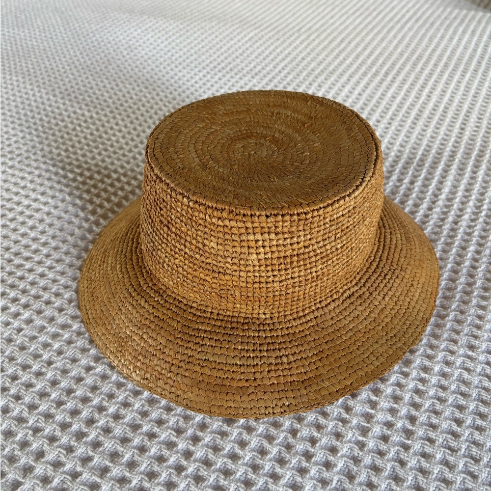 J.Crew Natural Straw Bucket Hat - Brown Trim